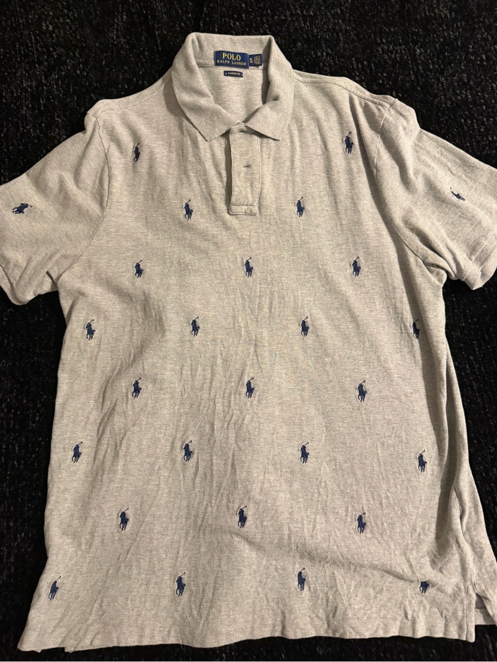 Ralph Lauren Men's Light Gray Polo with Navy Pony Embroidery